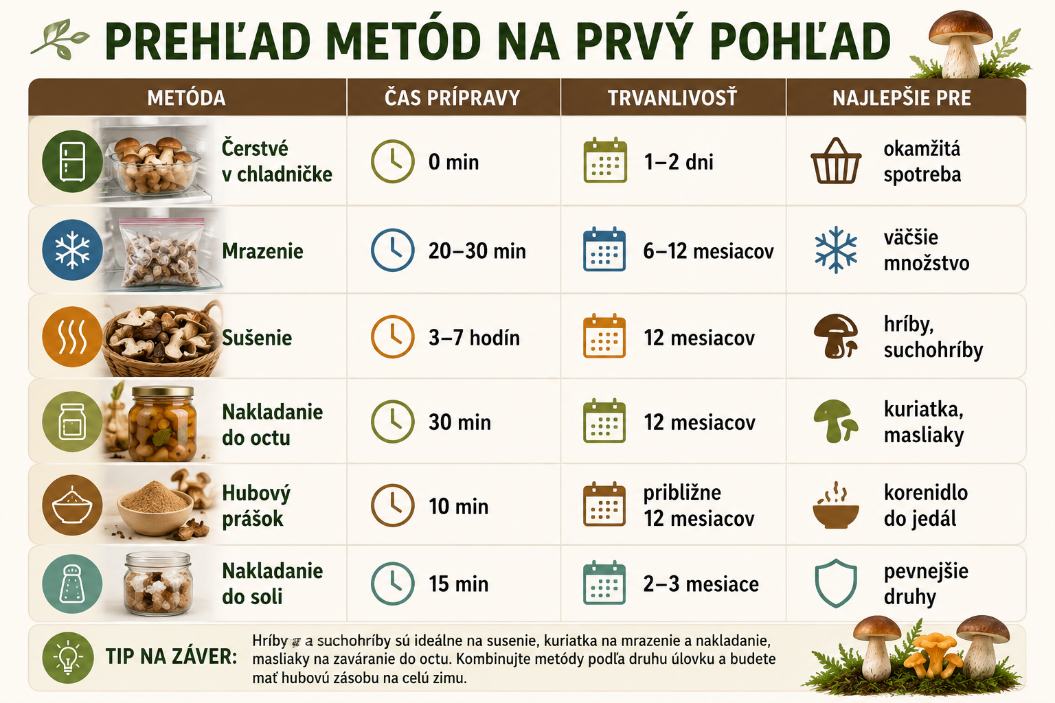 Prehľad metód spracovania húb